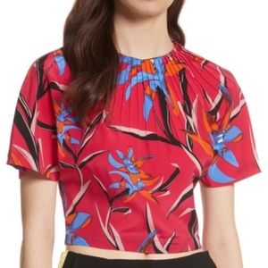 Diane Von Furstenberg Cropped Floral Blouse